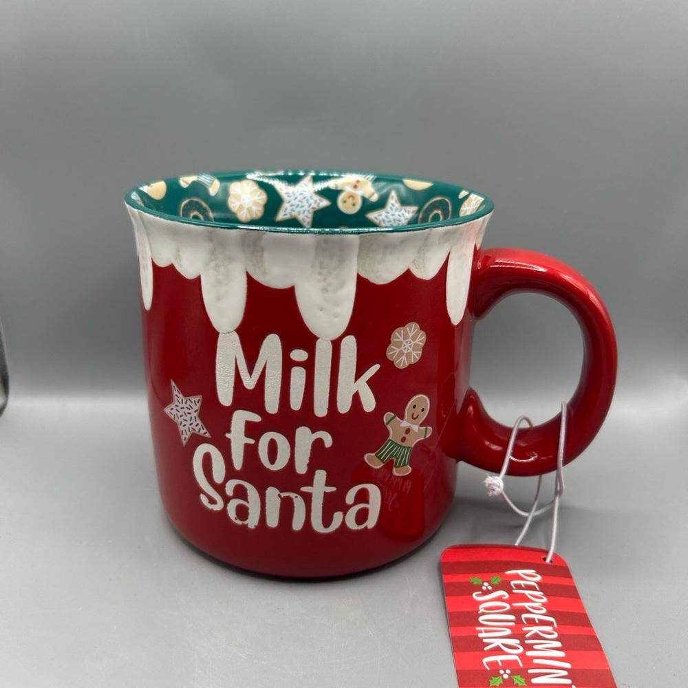 Peppermint Square MILK FOR SANTA Christmas Mug Gingerbread Decorated Inside NEW